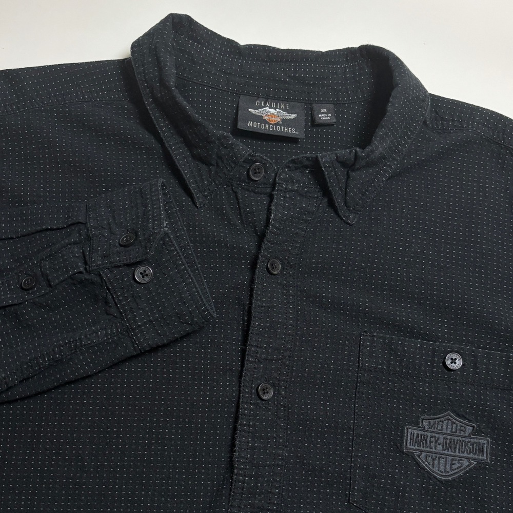 Harley Davidson Black Micro Dot Mens 2XL Embroidered Logo Button Down‎ Shirt